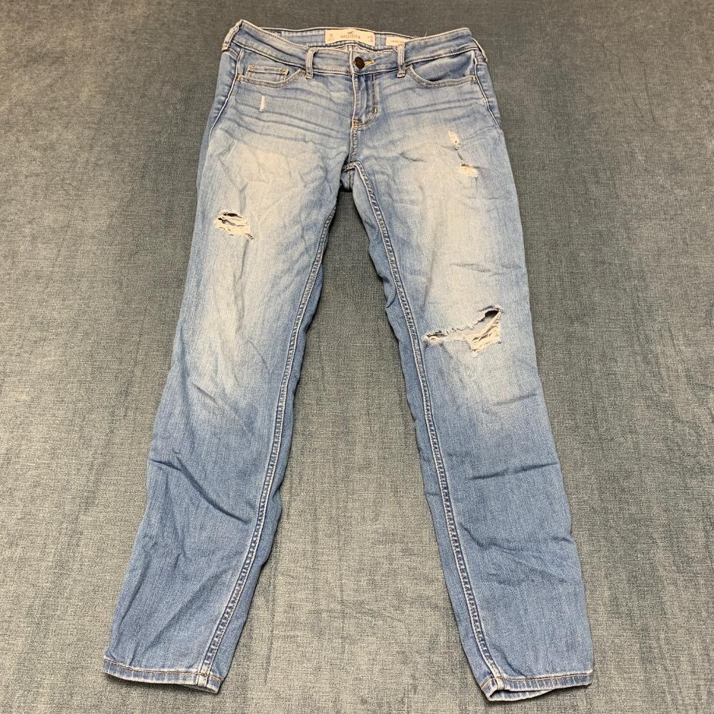 Hollister Jeans Womens 3S 26x28 Blue Denim Low Rise Super Skinny Leg Distressed